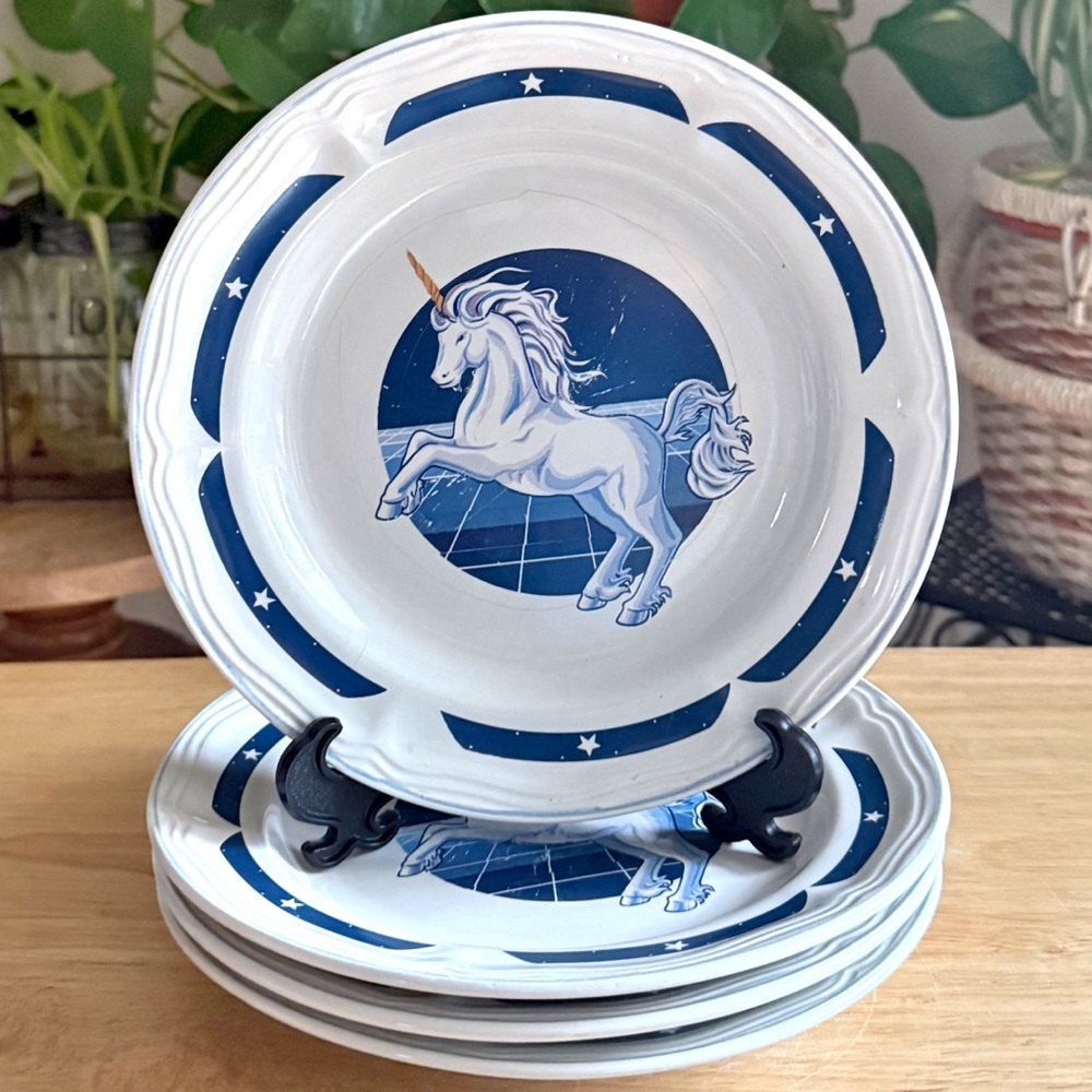 Tienshan Unicorn 7-Inch Plates Vintage Mythical Whimsical Cottagecore Storybook